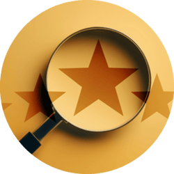 Star ratings under a magnifying glass